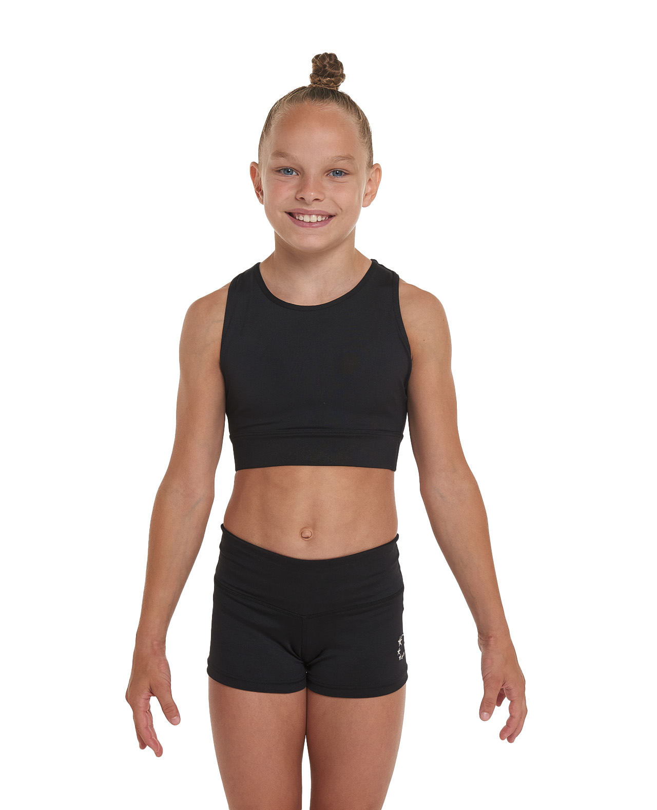 gymnastics_crop_top_black_f gymnastics plain matt sports lycra black cropped top for training and cheer