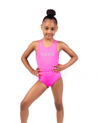 personalised diamante lycra open back leotard pink