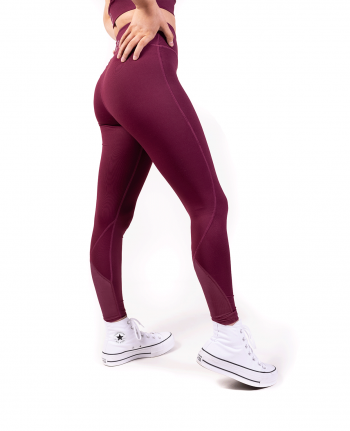 burgundy gymnastics leggings with mesh detail