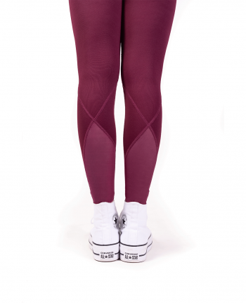 burgundy gymnastics leggings with mesh detail
