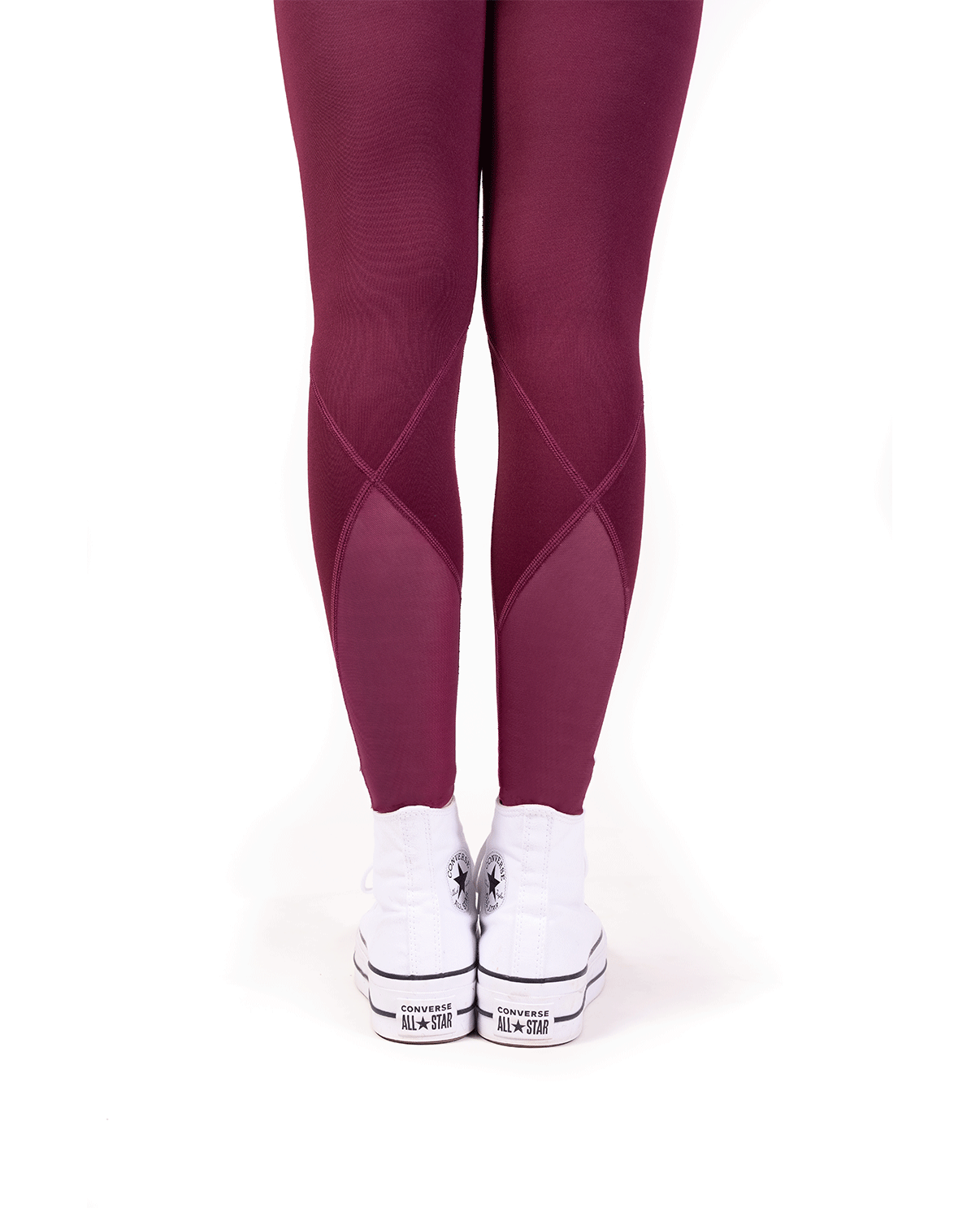 burgundy gymnastics leggings with mesh detail