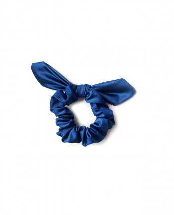 shiny blue gymnastics hair scrunchie bow
