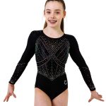 long sleeve competition leotard with ab crystals and armour style bodice design