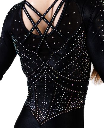 long sleeve competition leotard with ab crystals and armour style bodice design