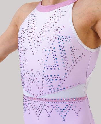 pastel lilac white ombre leotard with aztec pattern diamantes and stylish open back