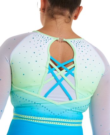 mint and blue pastel ombre gymnastics leotard with open back and green diamantes
