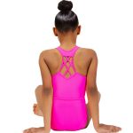 pink lycra gymnastics leotard with racer open back