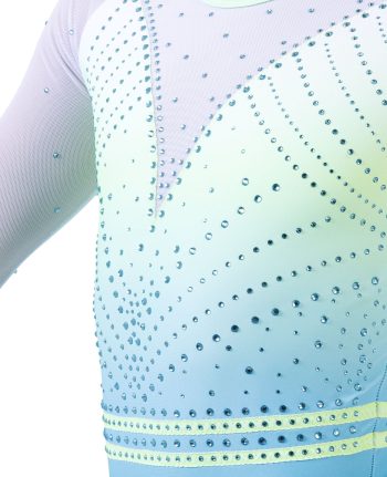 mint and blue pastel ombre gymnastics leotard with open back and green diamantes