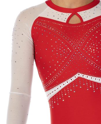 red and white flag inspired long sleeve lycra leotard