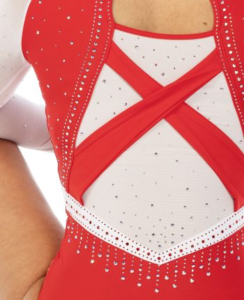 red and white flag inspired long sleeve lycra leotard
