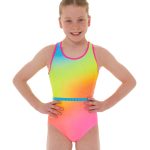 neon bright rainbow ombre gymnastics open back leotard