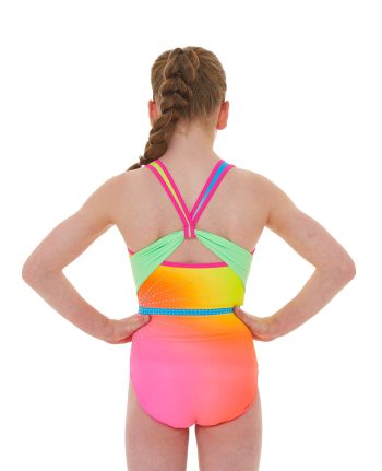 neon bright rainbow ombre gymnastics open back leotard