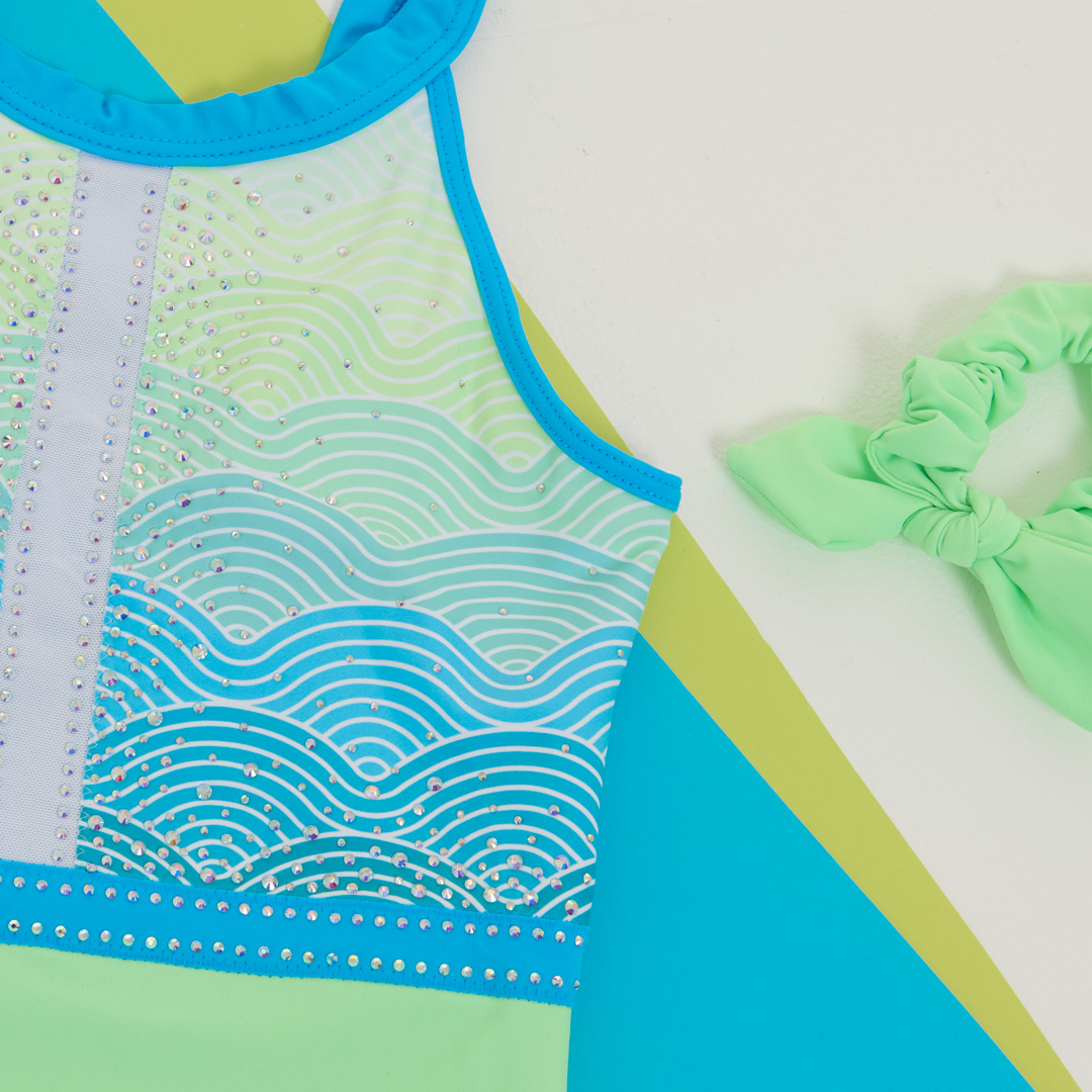 prin ted white blue and mint lycra training leotard