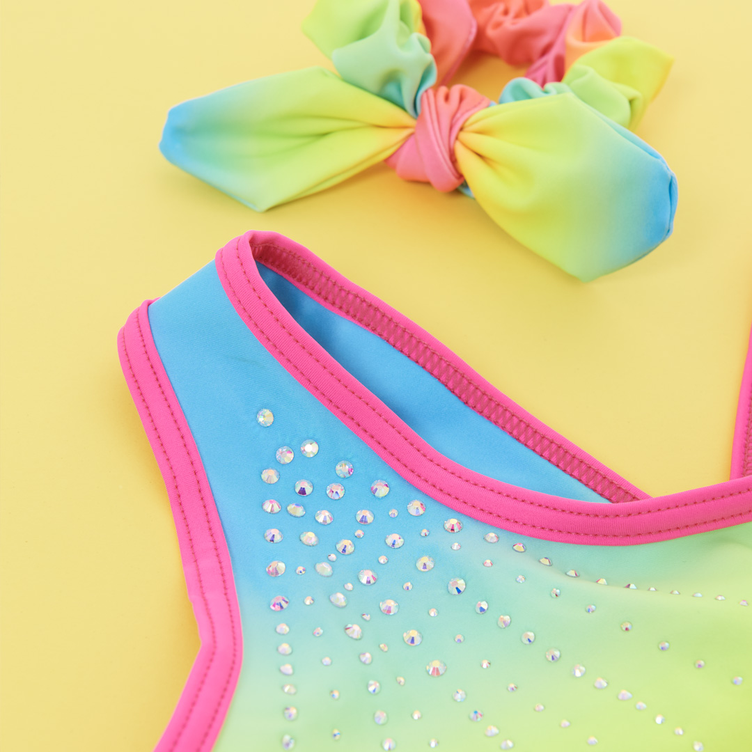 cute rainbow ombre gymnastics leotard