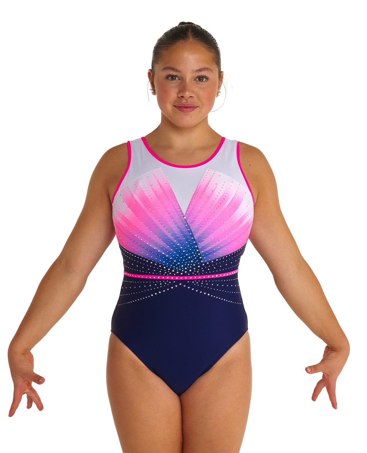 diya_gymnastics_leotard_navy_pink_ombre_08 navy white and neon pink and purple ombre gymnastics training tank leotard
