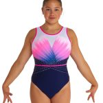 navy white and neon pink and purple ombre gymnastics training tank leotard