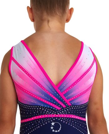 navy white and neon pink and purple ombre gymnastics training tank leotard