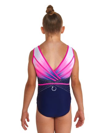 navy white and neon pink and purple ombre gymnastics training tank leotard