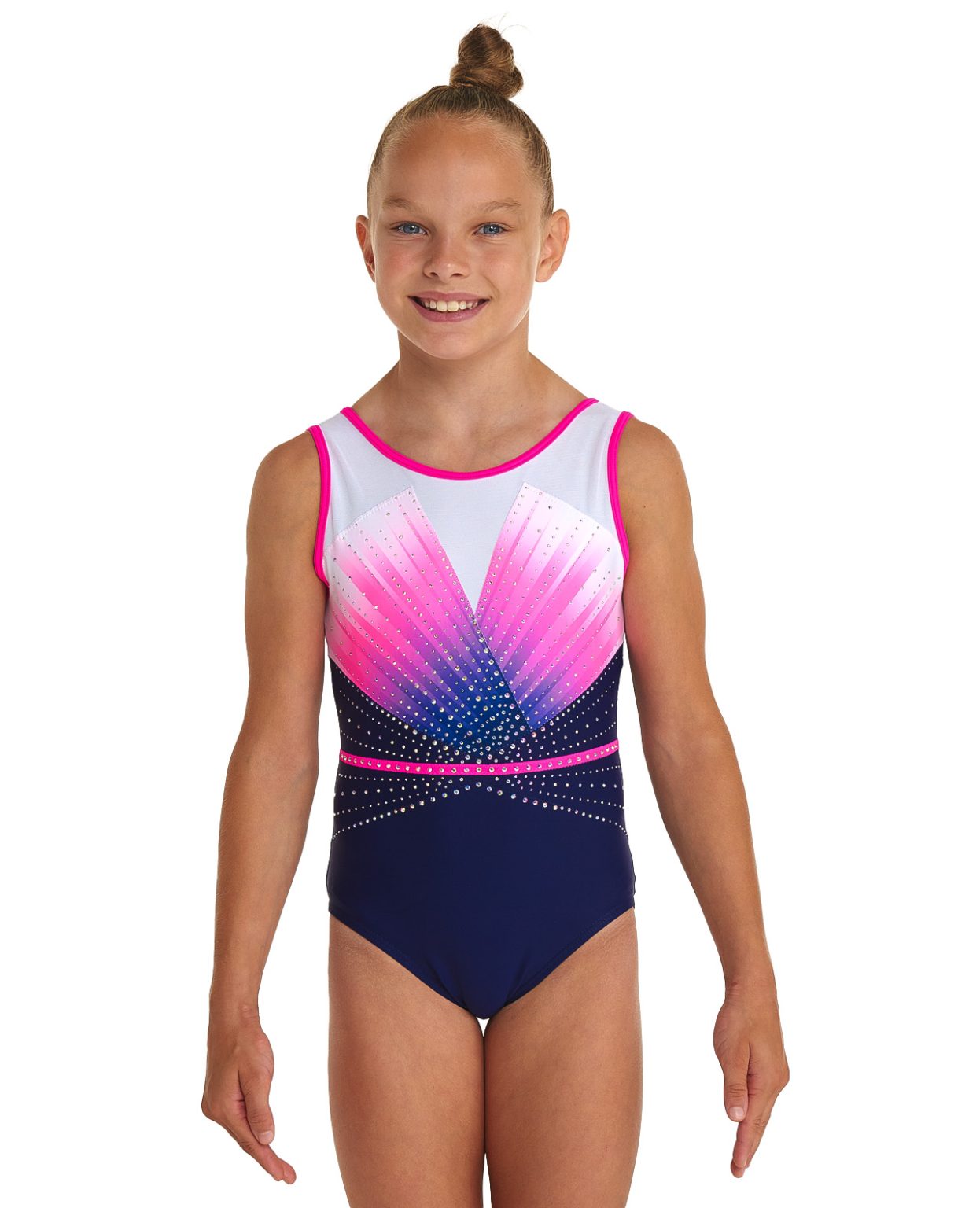 diya_gymnastics_leotard_navy_pink_ombre_12 navy white and neon pink and purple ombre gymnastics training tank leotard