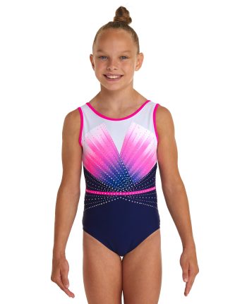 navy white and neon pink and purple ombre gymnastics training tank leotard