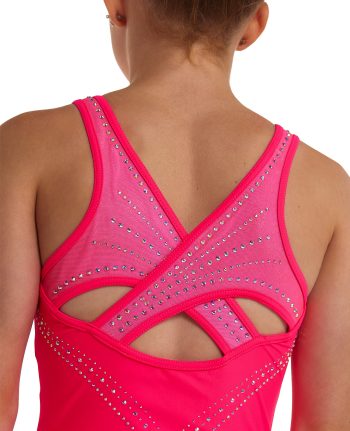 pink sports lycra open back training tank leotard