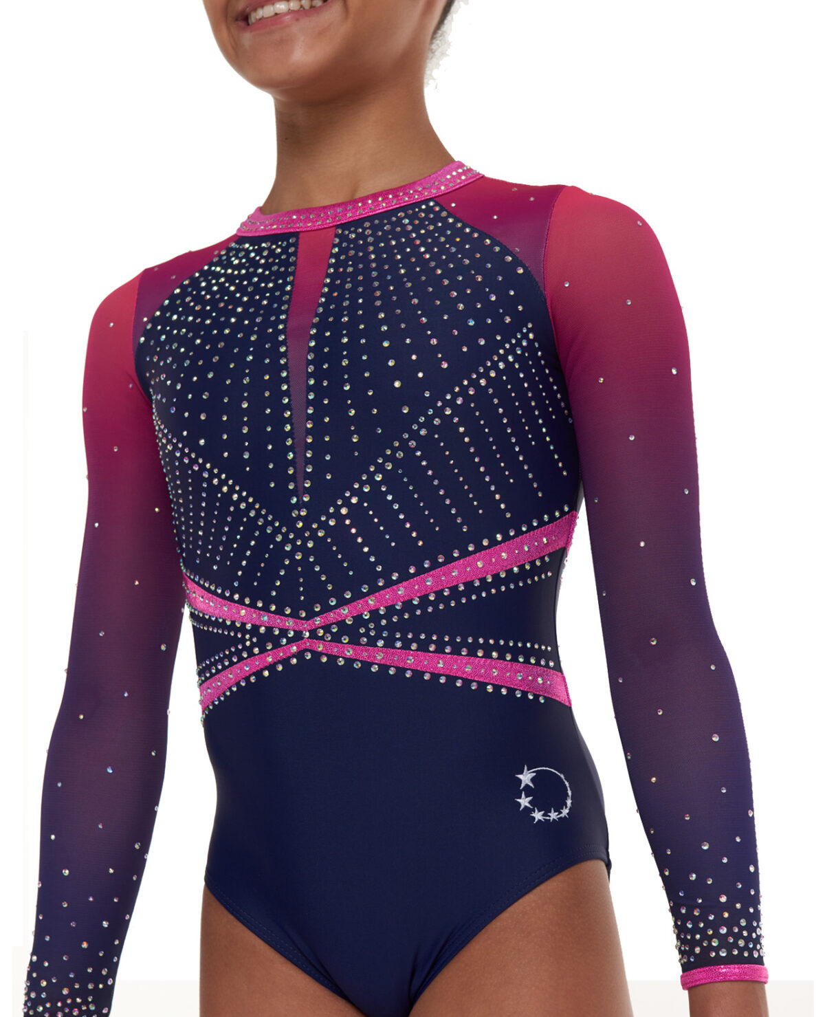 1042_navy_pink_ombre_competition_leotard_01 navy and pink ombre lycra gymnastics competition leotard