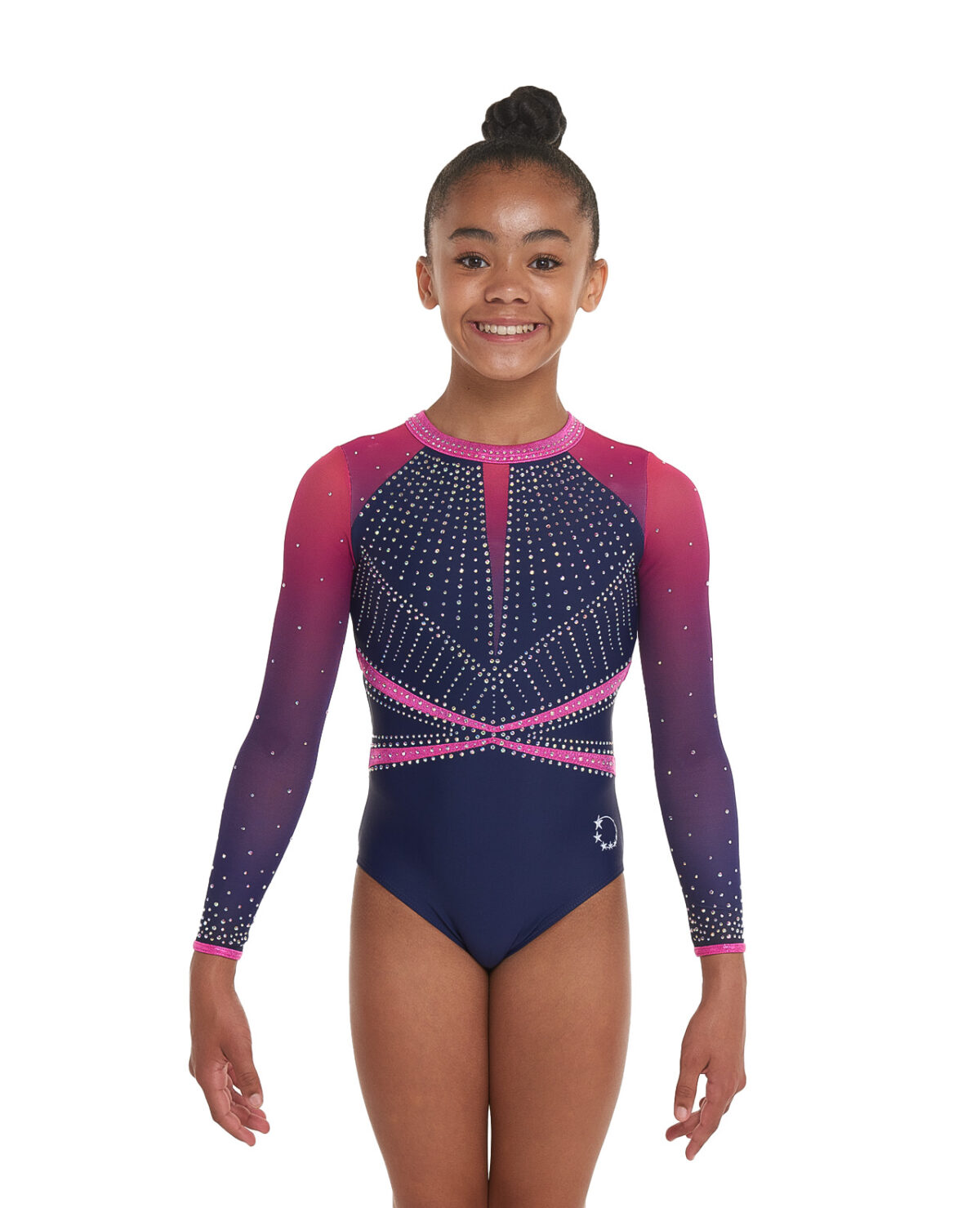navy and pink ombre lycra gymnastics competition leotard