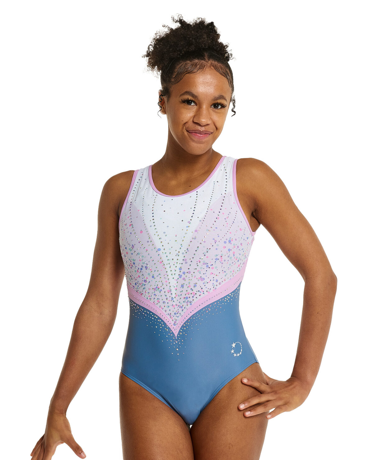 stylish ombre pink white and grey lycra gymnastics training tank leotard