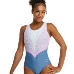 stylish ombre pink white and grey lycra gymnastics training tank leotard