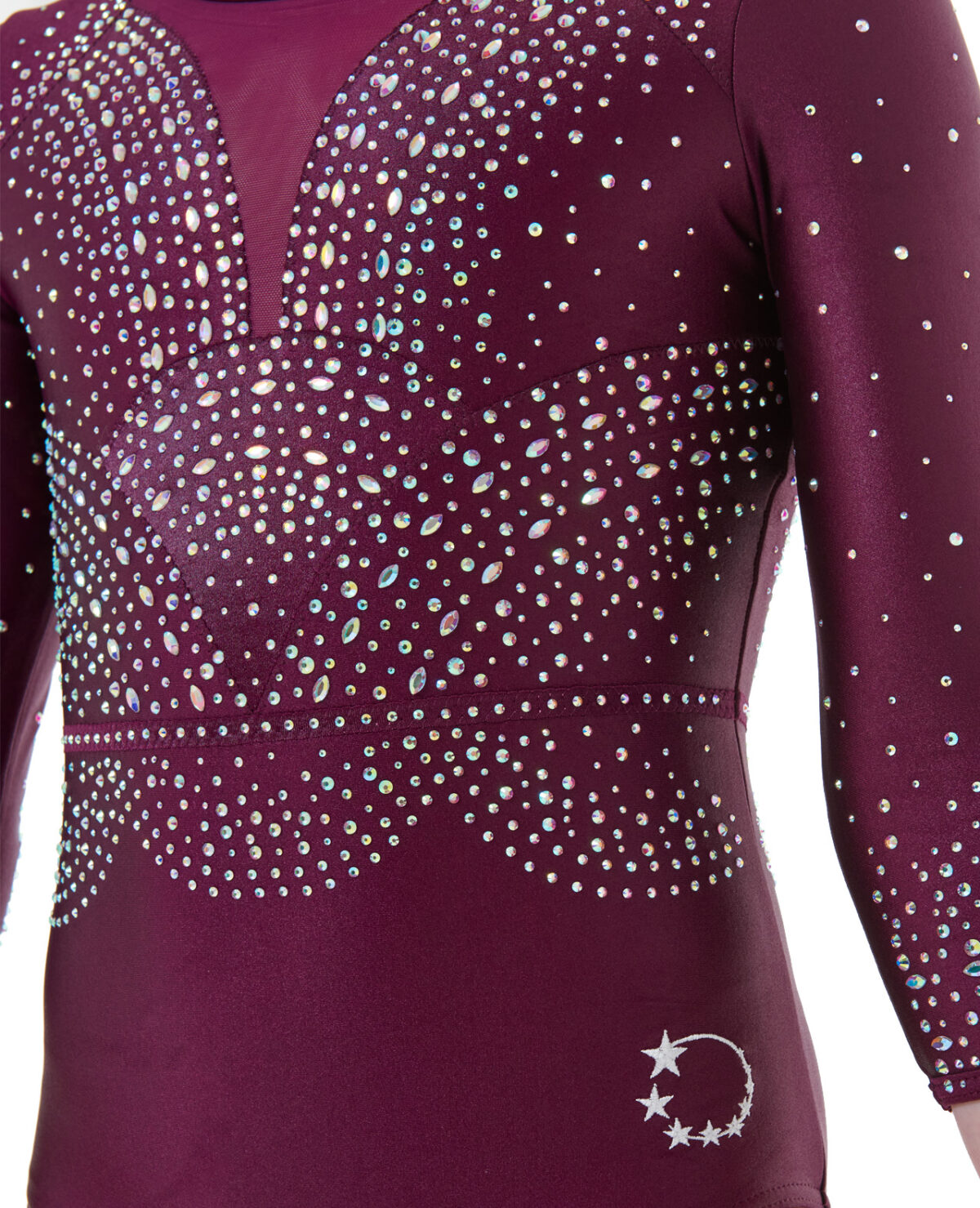 1197_grace_burgundy_chinzt_competition_leotard_04 open back burgundy wine soft stretch chintz gymnastics long sleeve competition leotard with AB crystals