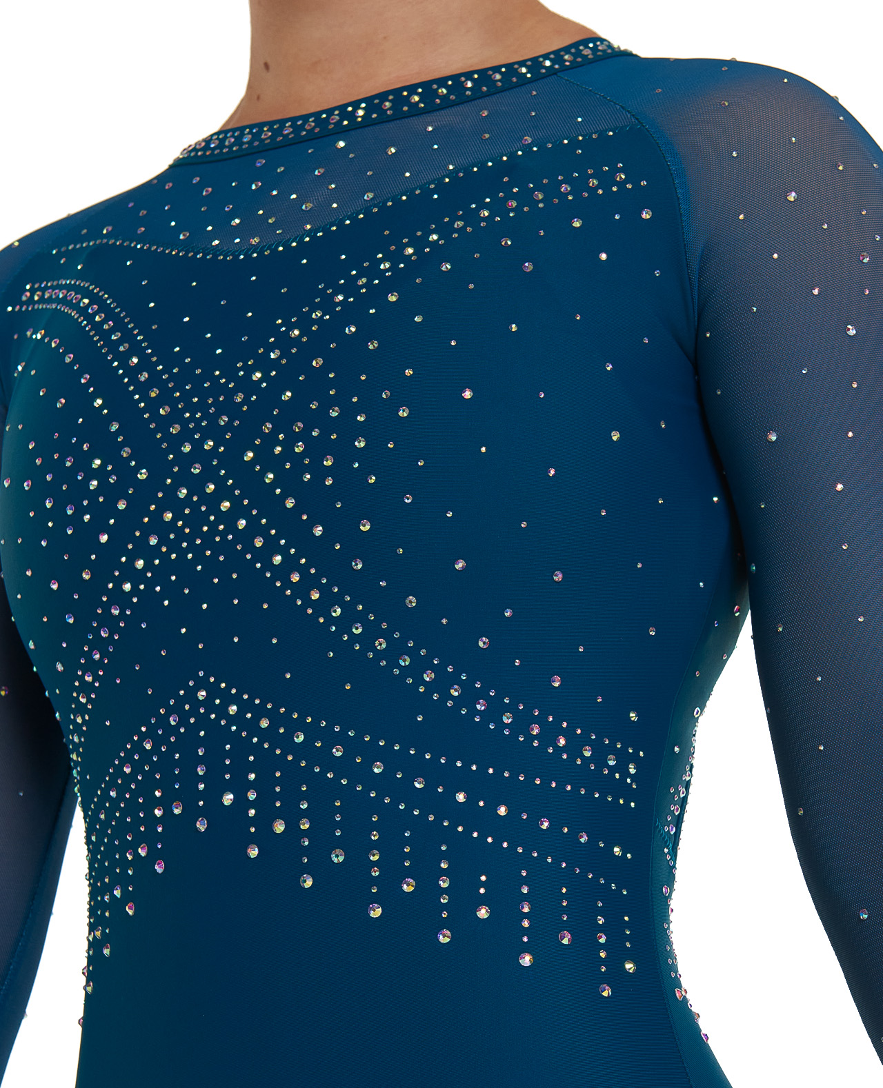 950_rhian_long_sleeve_leotard_teal_02 high quality blue teal and mesh lycra competition club leotard