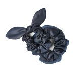 dark grey lycra chintz gymnastics hair bow and scrunchie