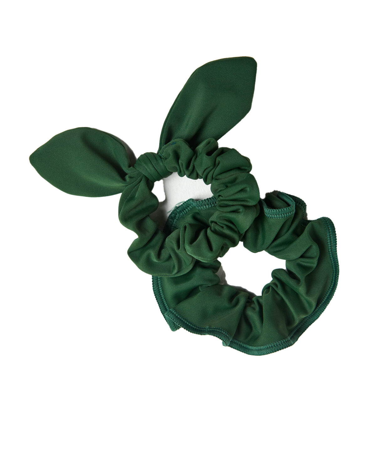 dark green lycra gymnastics hair bow and scrunchie