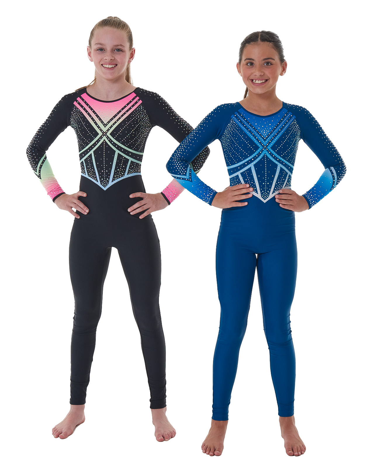 gymnastics unitard ombre blue detail and blue sports lycra
