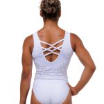 white summer gymnastics training leotard with crystals