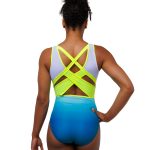 neon yellow ombre blue and white summer gymnastics training leotard