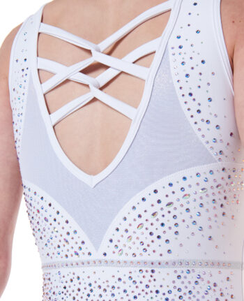 cute white lycra summer gymnastics training leotard with crystals