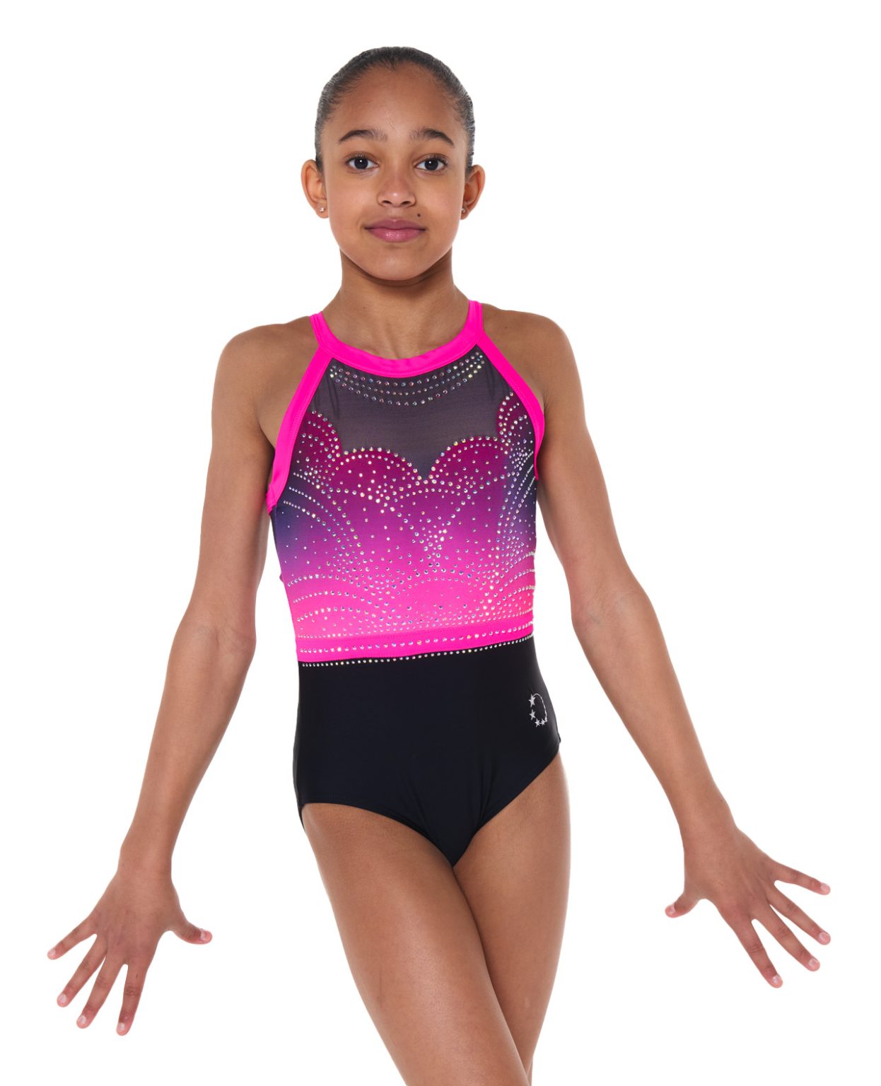 pearla_pink_black_ombre_leotard_02 neon pink and black lycra open back sleeveless leotard