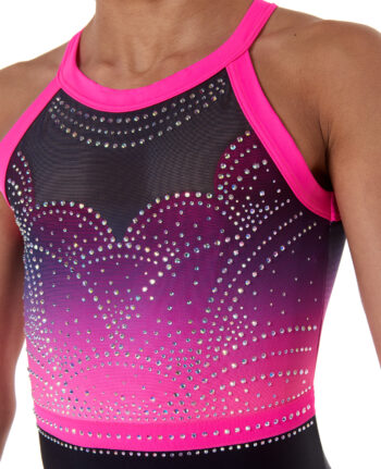 new neon pink and black lycra open back gymnastics training leotard