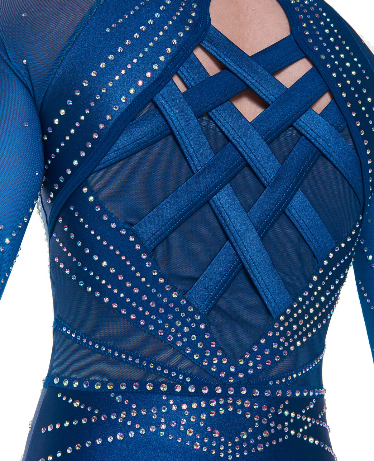Blue chintz competition leotard with AB crystals