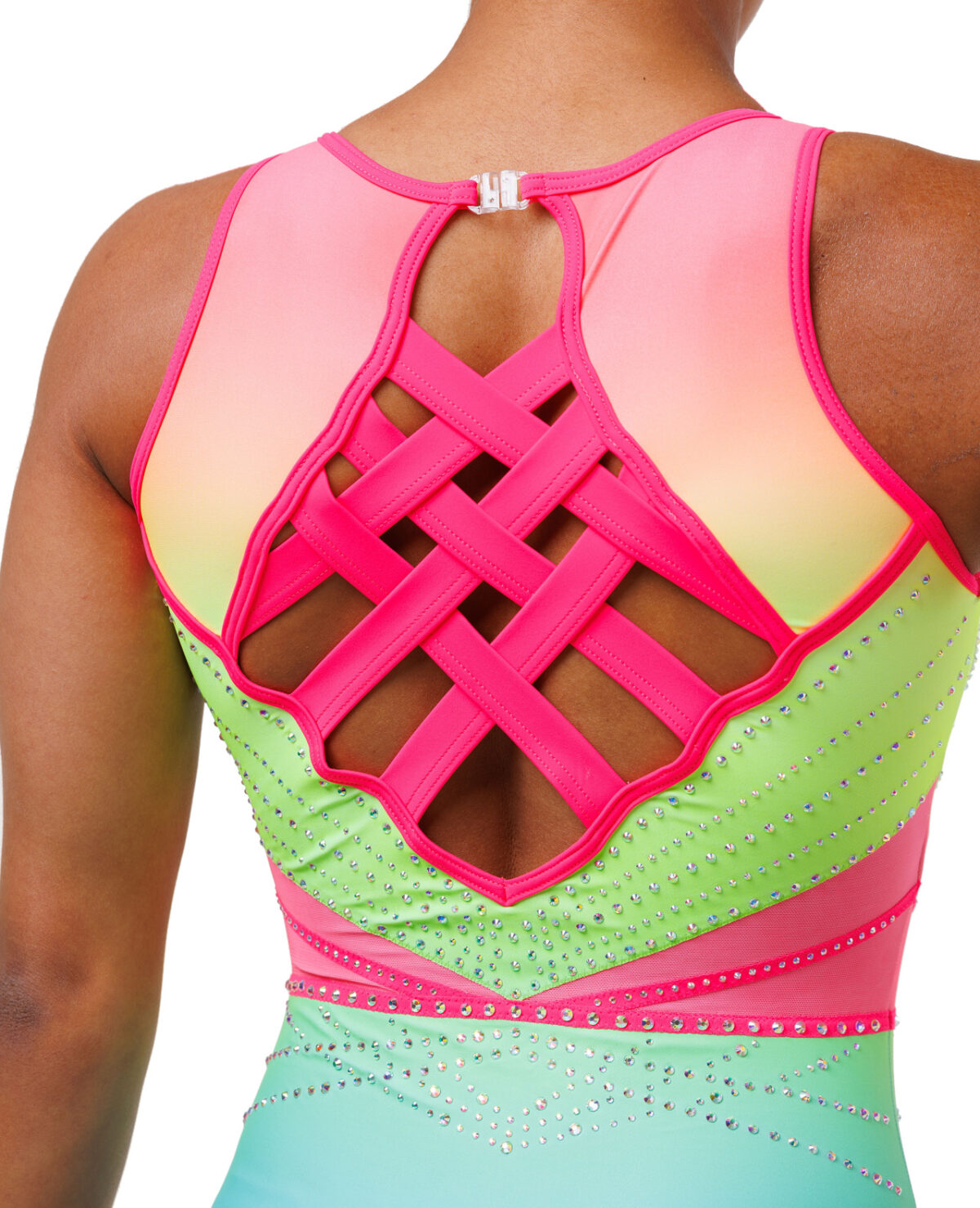 cute summer open back gymnastics neon ombre training leotard