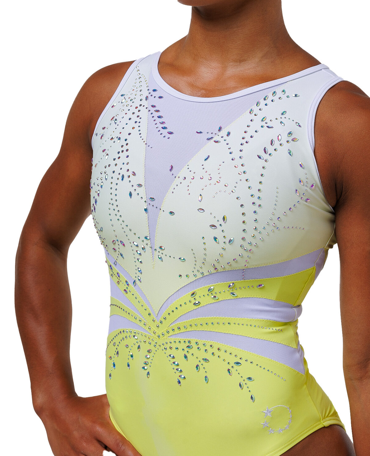 standout yello and white summer gymnastics training tank leotard