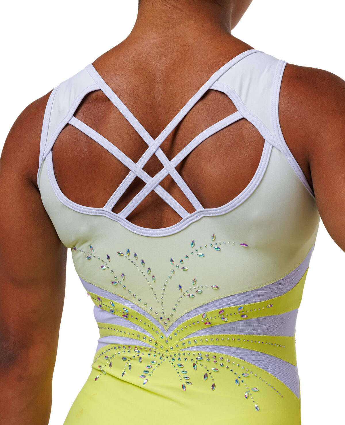 pastel yellow and white training summer leotard for gymnastics