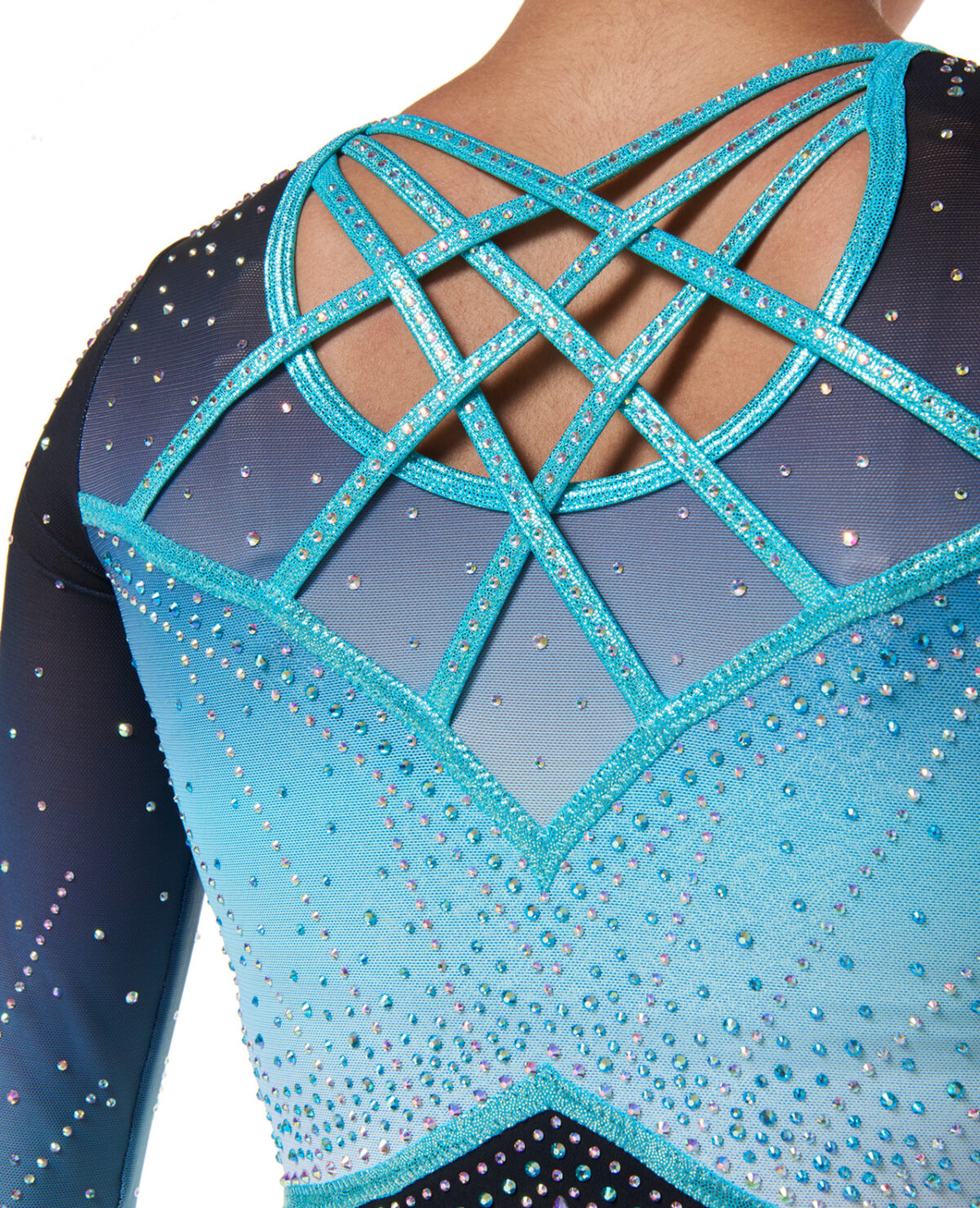 1200_empress_competition_long_sleeve_ombre_mint_01 black lycra and mint ombre artistic gymnastics long sleeve leotard with AB crystals