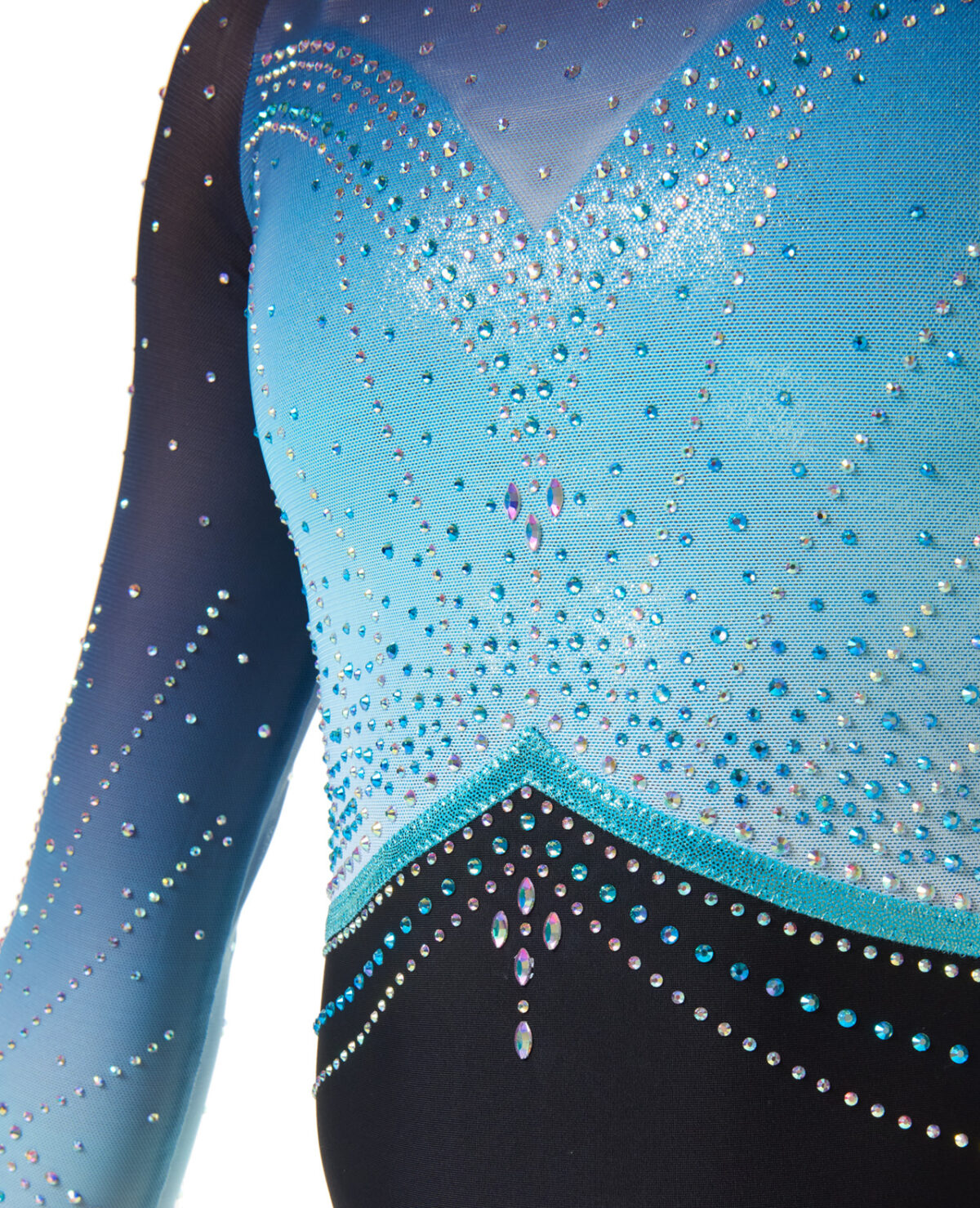 1200_empress_competition_long_sleeve_ombre_mint_02 black lycra and mint ombre artistic gymnastics long sleeve leotard with AB crystals