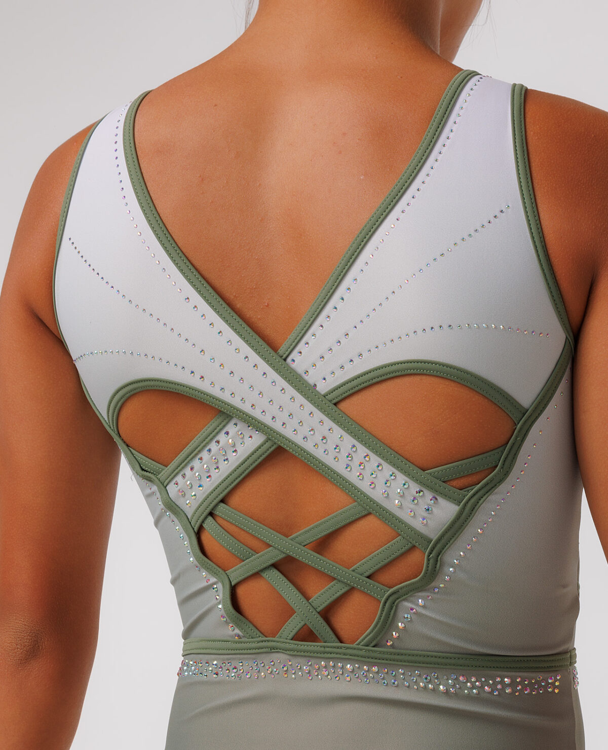 green and white lycra ombre gymnastics open back leotard